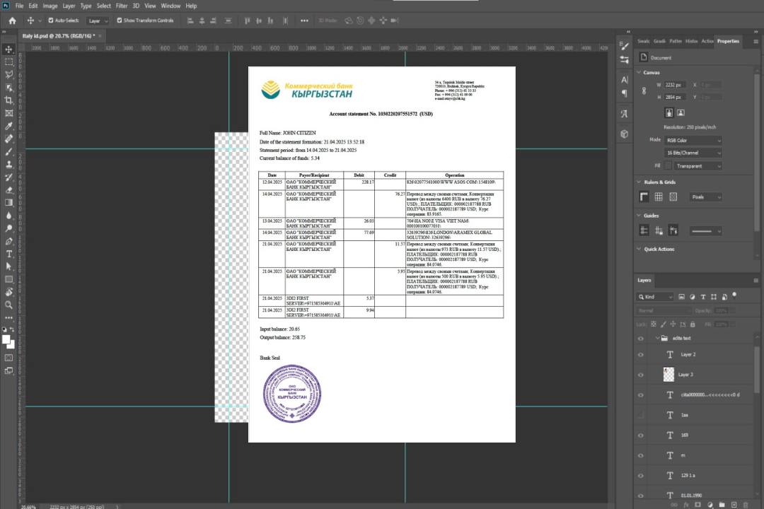 Kirghizistan Relevé de compte de la Banque commerciale du Kirghizistan Modèle Word et PDF template